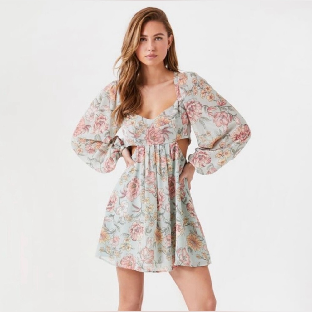 Forever 21 Floral Print Cutout Mini Dress Size L